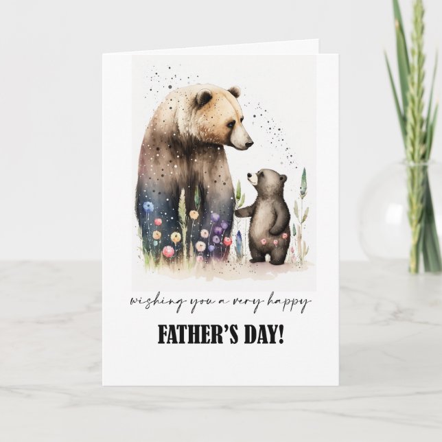 Happy Father's Day. Watercolor Cute Bears Painting Card (Front)
