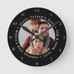 Happy Fathers Day World's Best Grandpa Cool Trendy Round Clock