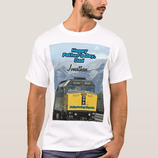 Happy Father's Day Yellow Railroad Train Engine T-Shirt (Front)