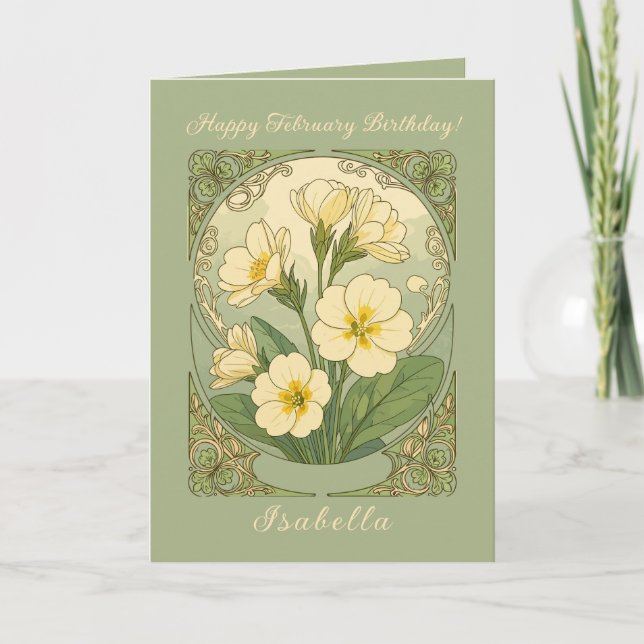 Happy February Birthday Primrose Flowers Card (Front)