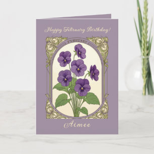 Happy February Birthday Viola Flowers Card
