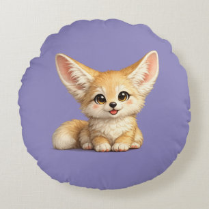 Happy Fennec Fox Cute Positive Vibes Design Round Cushion