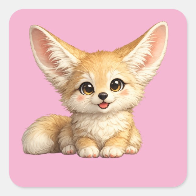 Happy Fennec Fox Cute Positive Vibes Design Square Sticker (Front)