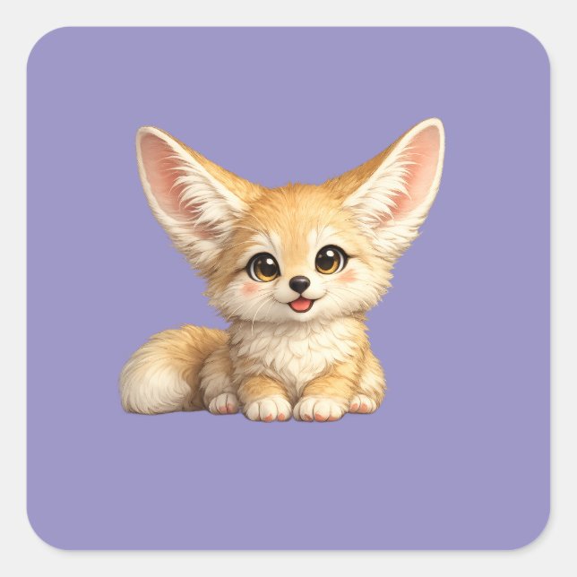 Happy Fennec Fox Cute Positive Vibes Design Square Sticker (Front)