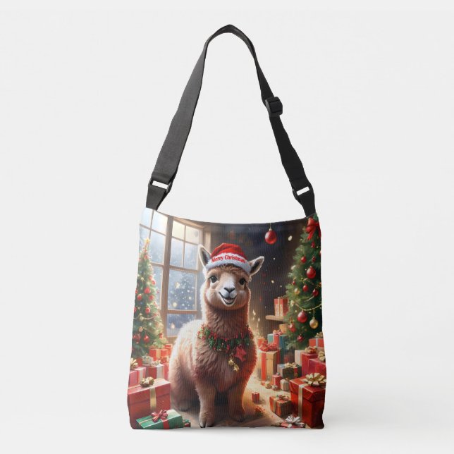 Happy Festive Alpaca Christmas,  Crossbody Bag (Front)
