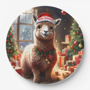Happy Festive Alpaca Christmas,  Paper Plate