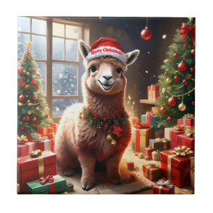 Happy Festive Alpaca Christmas, Tile