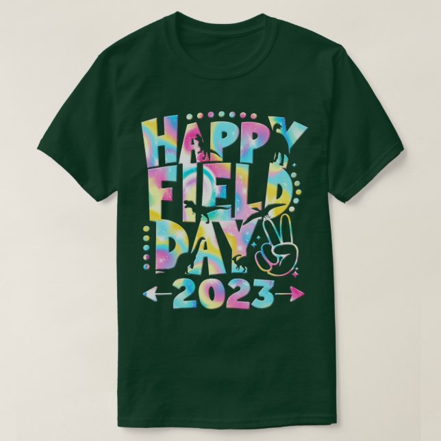 Happy Field Days Tie Dye Cute Dinosaur School Trip T-Shirt (Design Front)