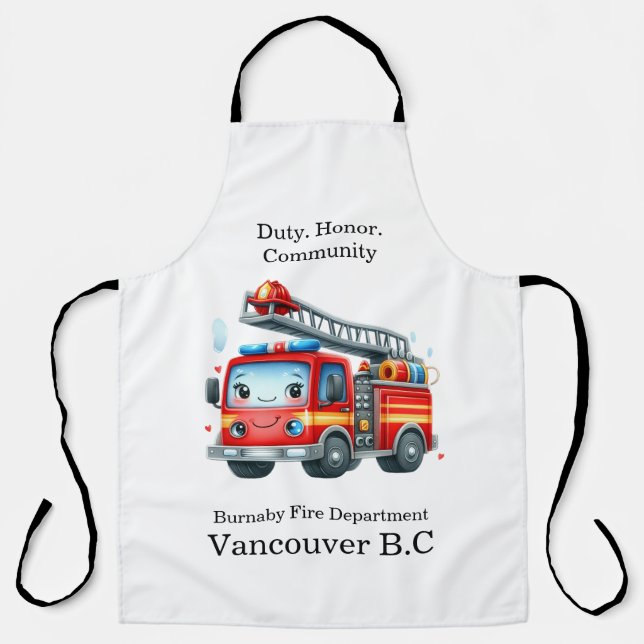 Happy firefighter truck with ladder! apron (Front)