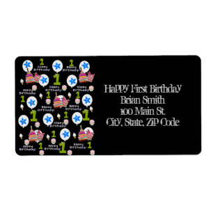 Happy First Birthday Address Labels, Black