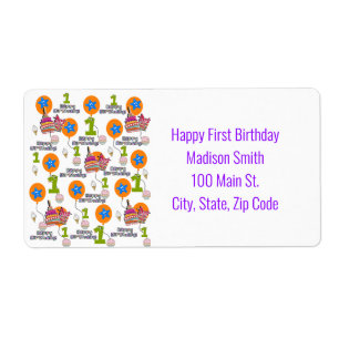 Happy First Birthday Address Labels, White