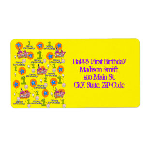 Happy First Birthday Address Labels, Yellow