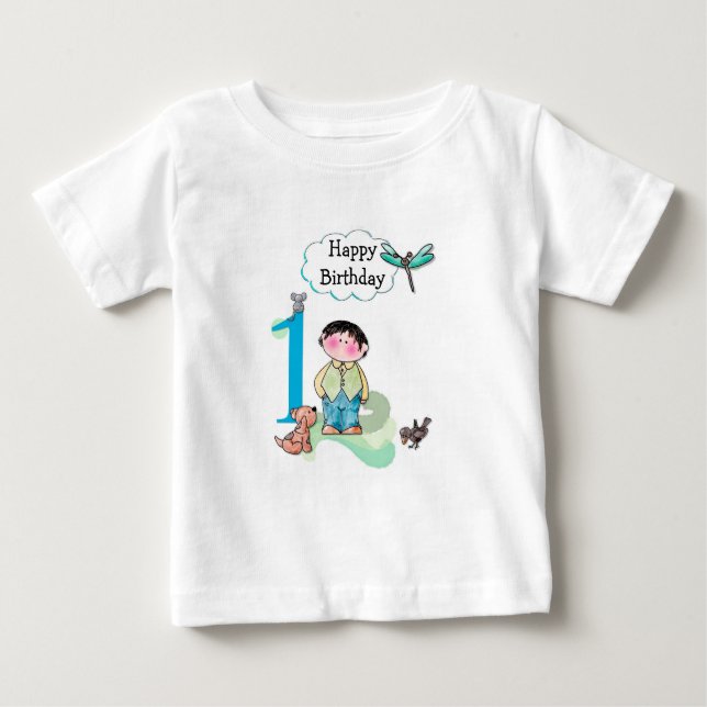 Happy First Birthday, Birthday Boy Jersey Baby T-Shirt (Front)