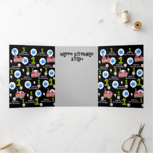 Happy First Birthday Card, #1 Birthday Black Tri-Fold Card