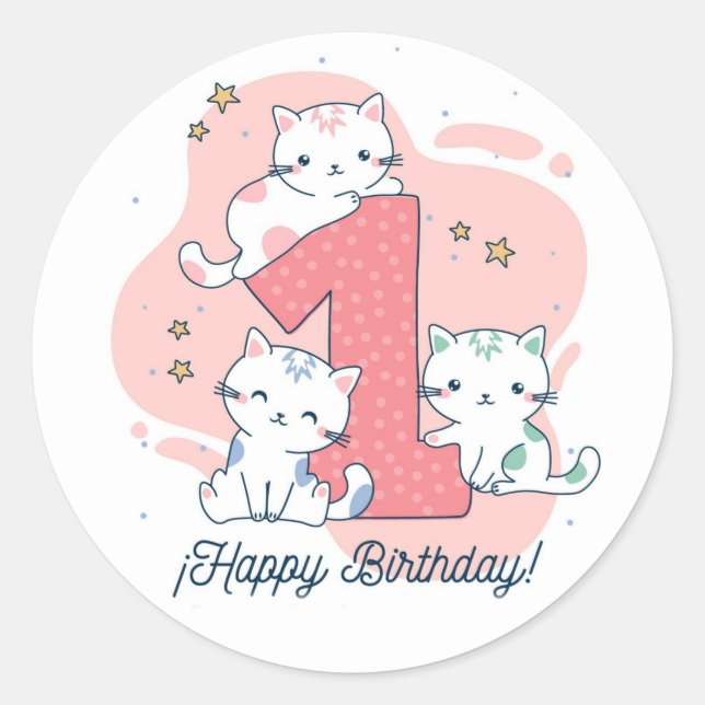 Happy First Birthday Classic Round Sticker (Front)