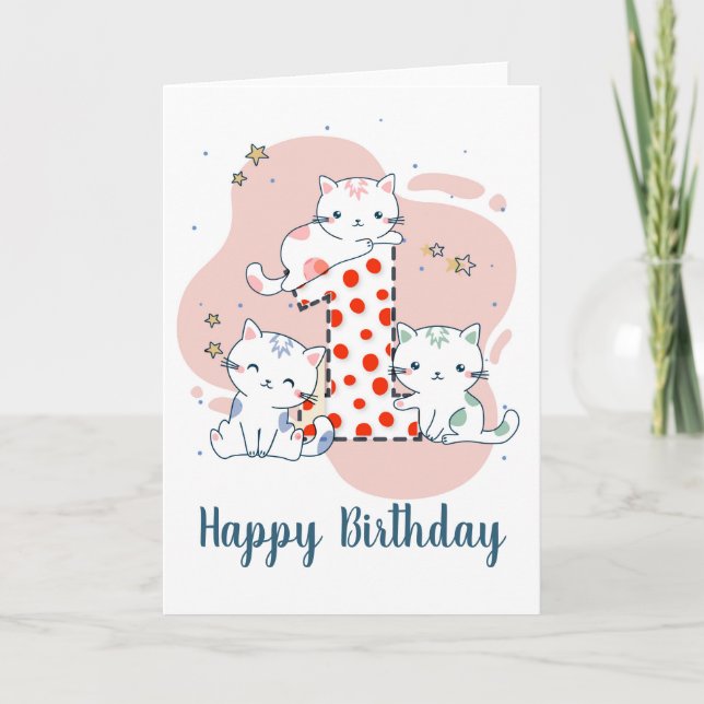 Happy first birthday cute kitten Greeting Card (Front)