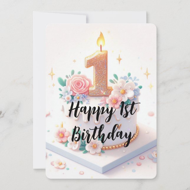 Happy First Birthday  Holiday Card (Front)