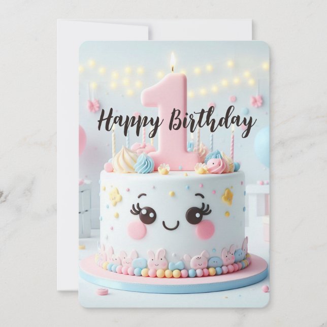 Happy First Birthday  Holiday Card (Front)