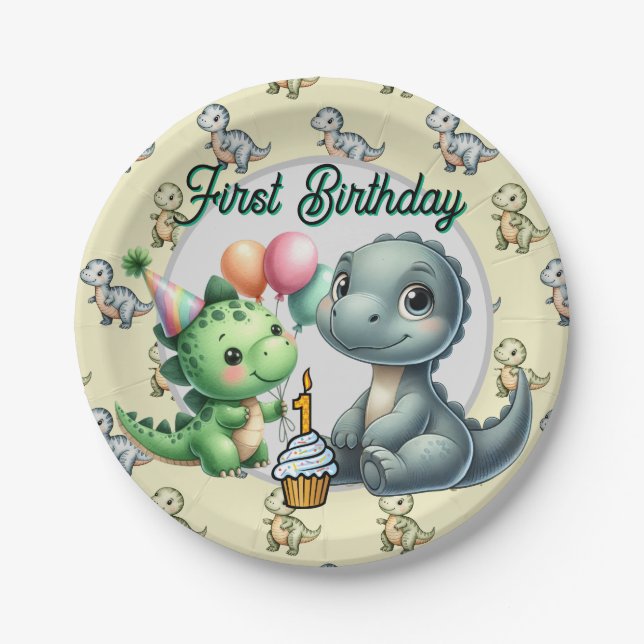  Happy First Birthday  Paper Plate (Front)