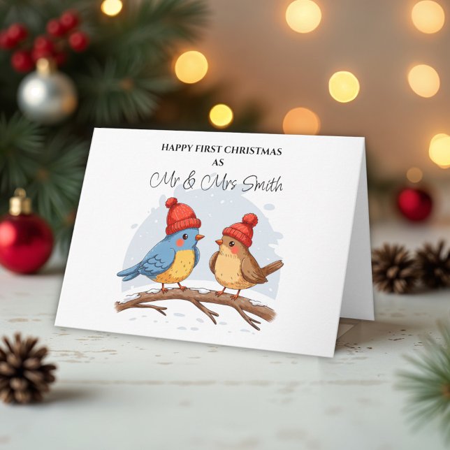 Happy First Christmas as Mr and Mrs  – Cute Birds Card (Creator Uploaded)
