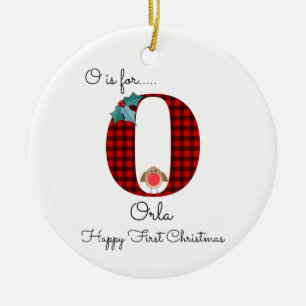 Happy first Christmas O lumberjack robin tree Ceramic Tree Decoration