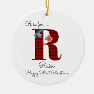 Happy first Christmas R lumberjack robin tree Ceramic Tree Decoration