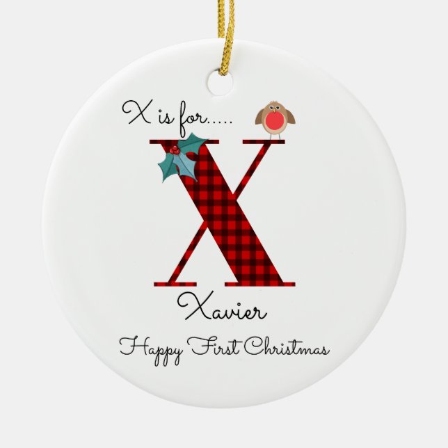 Happy first Christmas x lumberjack robin tree Ceramic Tree Decoration (Front)