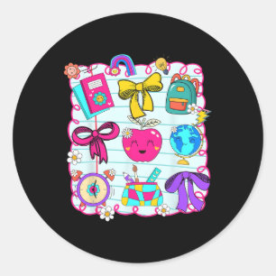 Happy First Day Back To School Coquette Bow Studen Classic Round Sticker