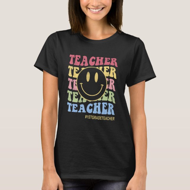 Happy First Day Face Retro Teacher Love Inspire El T-Shirt (Front)
