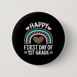 Happy First Day Of 1st Grade Leopard Rainbow Teach 6 Cm Round Badge