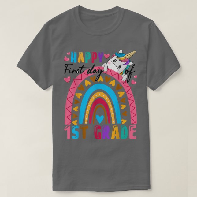 Happy First Day Of 1st Grade Unicorn Rainbow Back  T-Shirt (Design Front)
