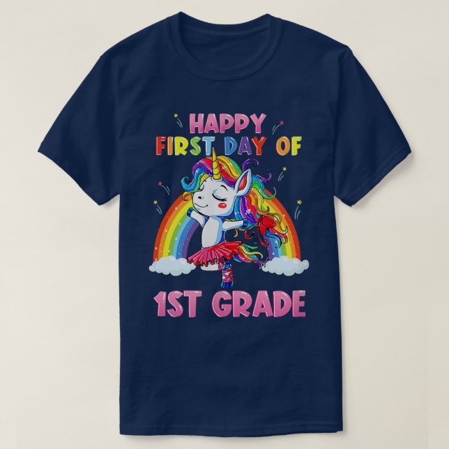 Happy First Day Of 1st Grade Unicorn Teacher & Stu T-Shirt (Design Front)