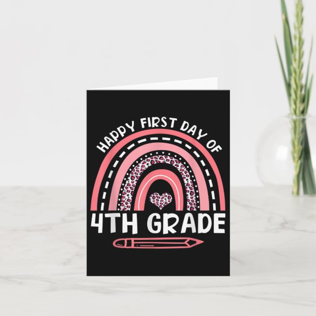 Happy First Day Of 4th Grade Leopard Rainbow First Card (Front)