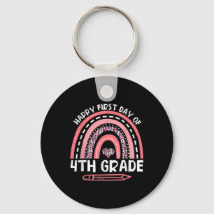 Happy First Day Of 4th Grade Leopard Rainbow First Key Ring