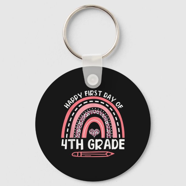Happy First Day Of 4th Grade Leopard Rainbow First Key Ring (Front)