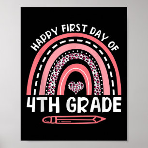 Happy First Day Of 4th Grade Leopard Rainbow First Poster