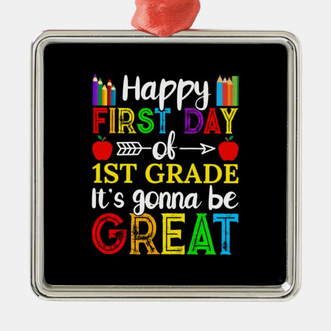 Happy First Day Of First Grade Metal Tree Decoration (Front)