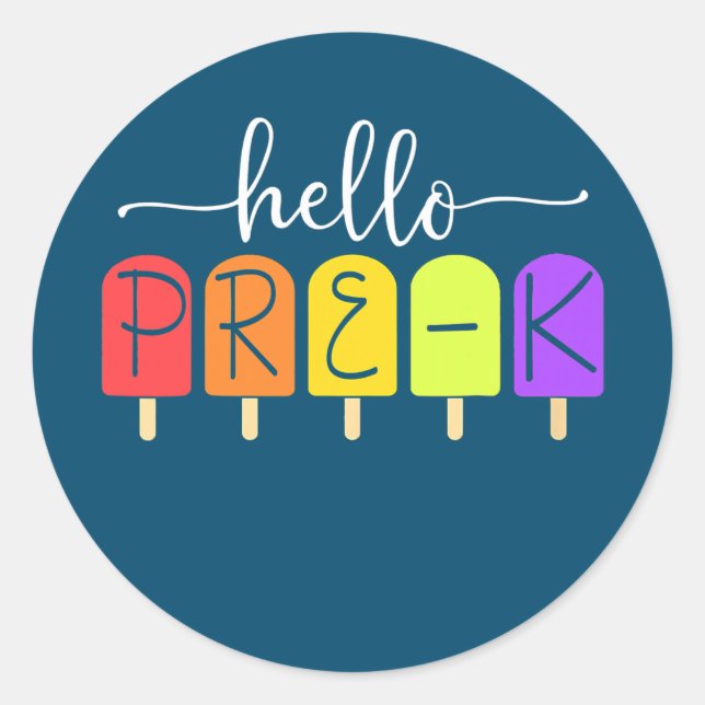 Happy First Day Of Pre K Back To School Teacher Classic Round Sticker (Front)