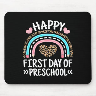 Happy First Day Of Preschool Leopard Rainbow Teach Mouse Pad