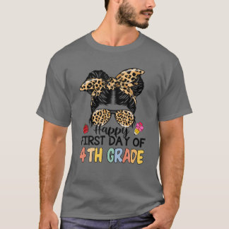 Happy First Day Of School 4Th Grade Leopard Messy T-Shirt