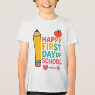 Happy First Day of School Colorful Apple Pencil Tri-Blend Shirt