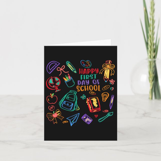 Happy First Day Of School Coquette Bow Doodles Gir Card (Front)