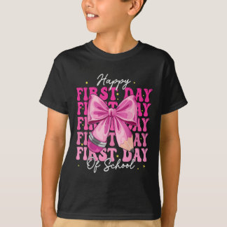Happy First Day Of School Coquette Bow Girls Back T-Shirt