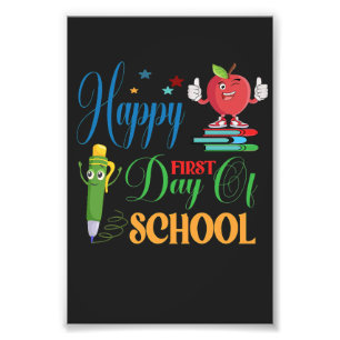 Happy First Day of School Cute Cartoon Apple Photo Print