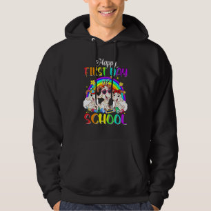 Happy First Day Of School Cute Goat Rainbow Back T Hoodie