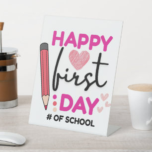 Happy First Day of School, Cute Hearts Pedestal Sign