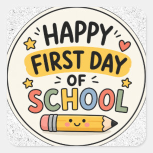 Happy First Day of School Cute Kawaii Pencil Square Sticker
