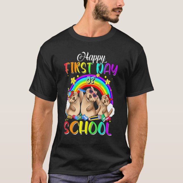 Happy First Day Of School Cute Otter Rainbow Back  T-Shirt (Front)