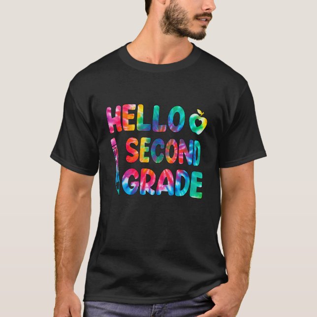 Happy First Day Of School Hello Second Grade Tie D T-Shirt (Front)