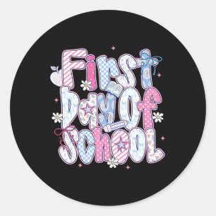Happy First Day Of School Hello Teacher Kids Back  Classic Round Sticker